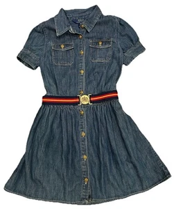 Polo Ralph Lauren Denim Shirt Dress Girls with Stripe Belt Gold Hardware SZ 6X - Picture 1 of 5