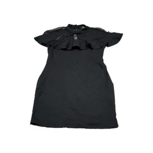 Forever 21 Contemporary Womens XL Ruffle Mesh Top Sleeves Black Dress - Picture 1 of 12