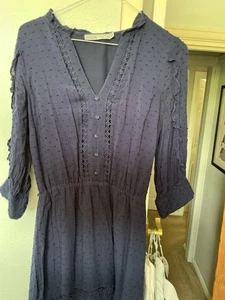 Ladies Oasis Navy Pretty Embroidered Summer Dress Size 6,cotton 3/4 Sleeve - Picture 1 of 4