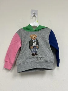 NWT Polo Ralph Lauren Boys Polo Bear Color Blocked Fleece Hoodie Size 2 - Picture 1 of 6
