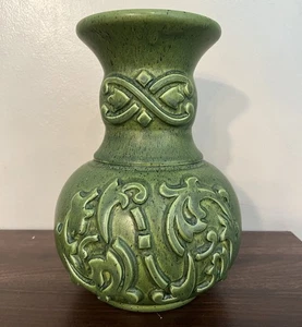 Vintage Mid Century Modern Haeger 257 Green Large Vase Floral Motif - Picture 1 of 11