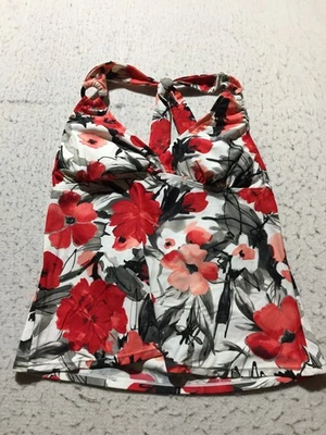 Traje de baño Jaclyn Smith camiseta sin mangas talla 18 rojo blanco floral cuello en V atado trasero Foto 1 de 4