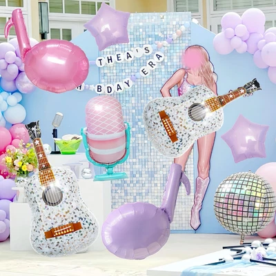 Globos de notas musicales rosa púrpura 7 piezas para fanáticos cantantes decoración de fiestas/Tayl Si... Foto 1 de 4
