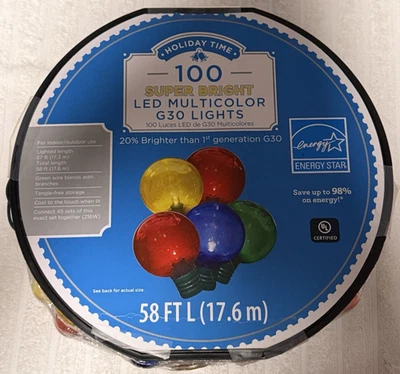 Holiday Time - 100 CUENTAS LUCES DE NAVIDAD LED MULTICOLOR SUPER BRILLANTES G30 - NUEVAS Foto 1 de 3