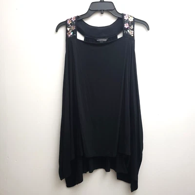 Rock & Republic Tank Top Oversize XS Sequin Beaded Asymmetrical Hems Square Neck - Image 1 of 4