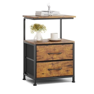 Nightstand with Drawers Storage Night Stand Side Table End Table Bedroom,Brown - Picture 1 of 7