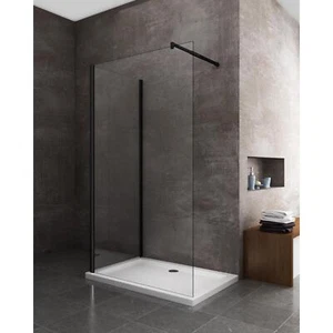 8MM Clear Glass Walk-Glass Angle Shower Wall Frame Black with Accessories - Picture 1 of 4