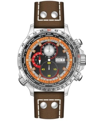 CAVADINI Herrenuhr Chronograph Tag-Datum Kaliber OS00 Edelstahl braun CV-1607 - Bild 1 von 2