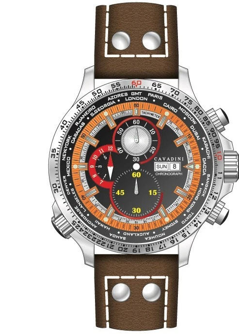 CAVADINI Herrenuhr Chronograph Tag-Datum Kaliber OS00 Edelstahl braun CV-1607 - Bild 1 von 2