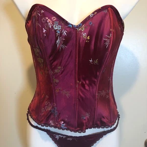 NWT Women's Sz 34 Elegant Moments Corset Flowers Shiny Burgundy w/ Straps - Picture 1 of 12