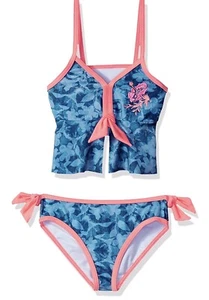 Jantzen Little Girls Size 6X Denim Neon Coral Floral 2 Pc Tankini Swimsuit $38 - Picture 1 of 7