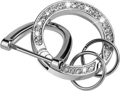 Llavero de metal resistente a huellas dactilares con pedrería brillante plateado Foto 1 de 4