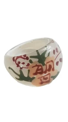 K L 50-51 mm BLANCO Vintage LUCITE Burbuja Cúpula Flor Cara Grueso Anillo Joyería Foto 1 de 3