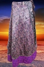 Boho Wrap Skirt Rose Pearl Printed Reversible Ankle Length Skirt Onesize