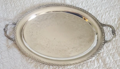 椭圆形 Wm Rogers 国际银板服务员托盘春花 20 英寸 — 第 1/4 张图片
