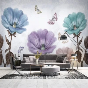 Vlies Fototapete Wandtapete Wandbilder Blumenmuster und Schmetterlingen 11177 - Picture 1 of 4