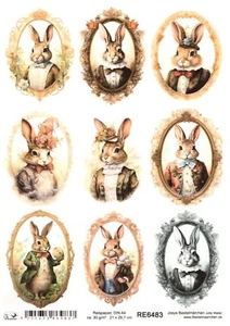 Reispapier A4 Strohseide Decoupage Ostern Hase in Vintage Anzug RE6483 - Bild 1 von 1