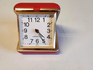 Vintage Westclox Travel Alarm Clock Folding Wind Up Red Case Made In Brazil Rare - Picture 1 of 6