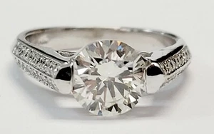 14K White Gold 2.10 TCW Round Shape EX Cut Lab-Created Diamond Engagement Ring - Picture 1 of 3