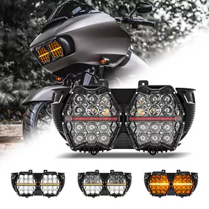 DOT 240W LED Double Headlight Hi-Lo Beam Waterproof For Road Glide 2015-2023 New - Picture 1 of 13