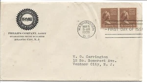 1938 FDC, MARTHA WASHINGTON, PAIR, COMMERCIAL COVER - Picture 1 of 1