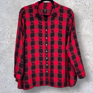 Talbots Scottie Dog Buffalo Plaid Flannel Womens Petite 3XP Red & Black Check - Picture 1 of 10