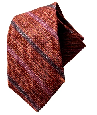 Guy Laroche Men's Silk Tie Gray stripes on Burgundy Red Solid Textured 58x3 1/4 - Image 1 of 4