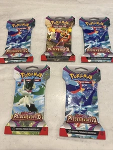 Lot of 5 Pokemon TCG+Sleeves Scarlet Violet Paldea Evolved Sleeved Booster Packs - Picture 1 of 2