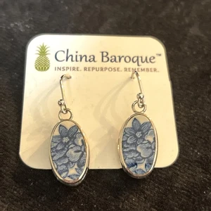 Blue and White Porcelain Recycled China Design Earrings - Picture 1 of 3