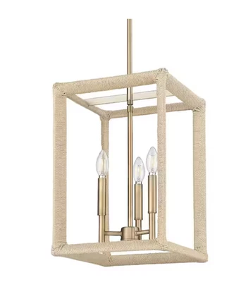 Golden Lighting Kimber Natural Rattan 3-Light Modern Brass Pendant 60-Watt - Image 1 of 4