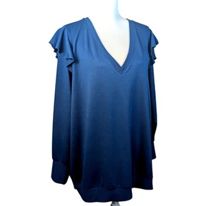 Torrid Women's Long Sleeve V Neck Ruffle Shoulder Knit Top Size 3x 22-24 Teal - Picture 1 of 8
