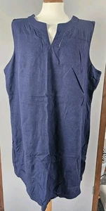 PEACOCKS - SHORT SLEEVELESS LINEN DRESS - SIZE 22 - NAVY BLUE - Picture 1 of 4