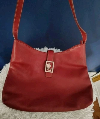 Bolsa de ombro Lauren Ralph Lauren vermelha metal acento bolso clássico couro preppy  - Imagem 1 de 4