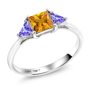 10K White Gold Citrine and Tanzanite 3 Stone Engagement Ring For Women (0.94 - Picture 1 of 5