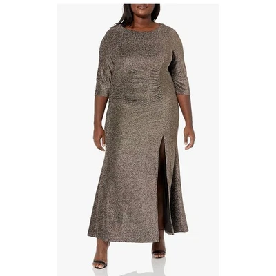 Ignite Evenings Womens Metallic Evening Maxi Dress Plus Size 22W Gold Black New - Image 1 of 4