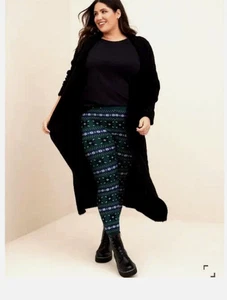 Torrid Signature Knit Sweater Leggings Size 1x Green Holiday Fair Isle Pants - Picture 1 of 8