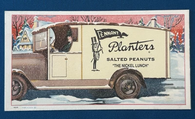 VTG Planters Peanuts Ink Blotter Advertising Card Delivery Truck Winter Art - Image 1 of 3