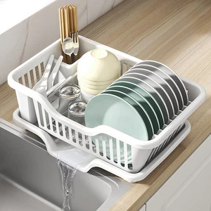 2-Piece Plastic Dish Drying Rack, Heavy Duty Sink Set Dish Rack, White Large ... - Picture 1 of 7