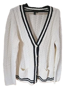 Polo Ralph Lauren Para Mujer XL Cricket Tejido con Cable Cárdigan Suéter Azul Marino Mezcla de Lino - Imagen 1 de 10