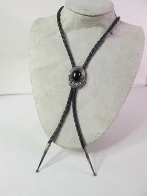 Галстук-боло от Nathaniel Johnson черный камень «NEL J» чистое серебро навахо - Изображение 1 из 4