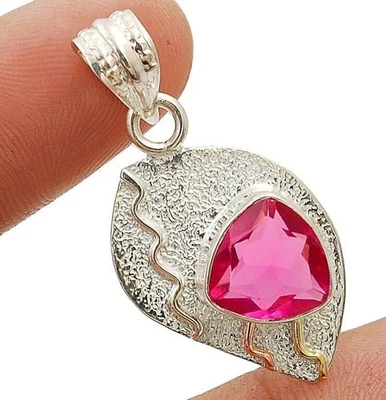 Pingente de prata esterlina 925 rubi tratado três tons 2 quilates @9-4 - Imagem 1 de 2