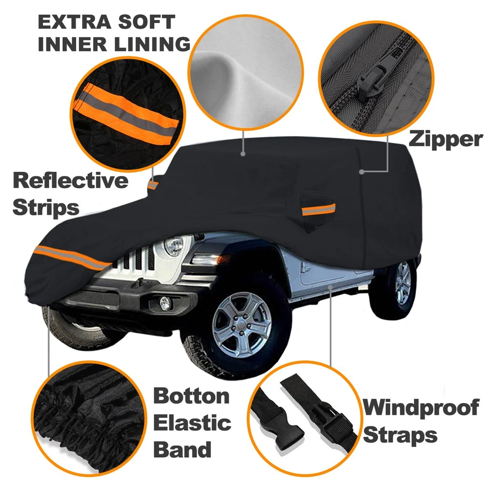 6 Layer Car Cover 100% Waterproof Outdoor w/ Cotton For Jeep Wrangler JK 4 Door - Image 1 of 4