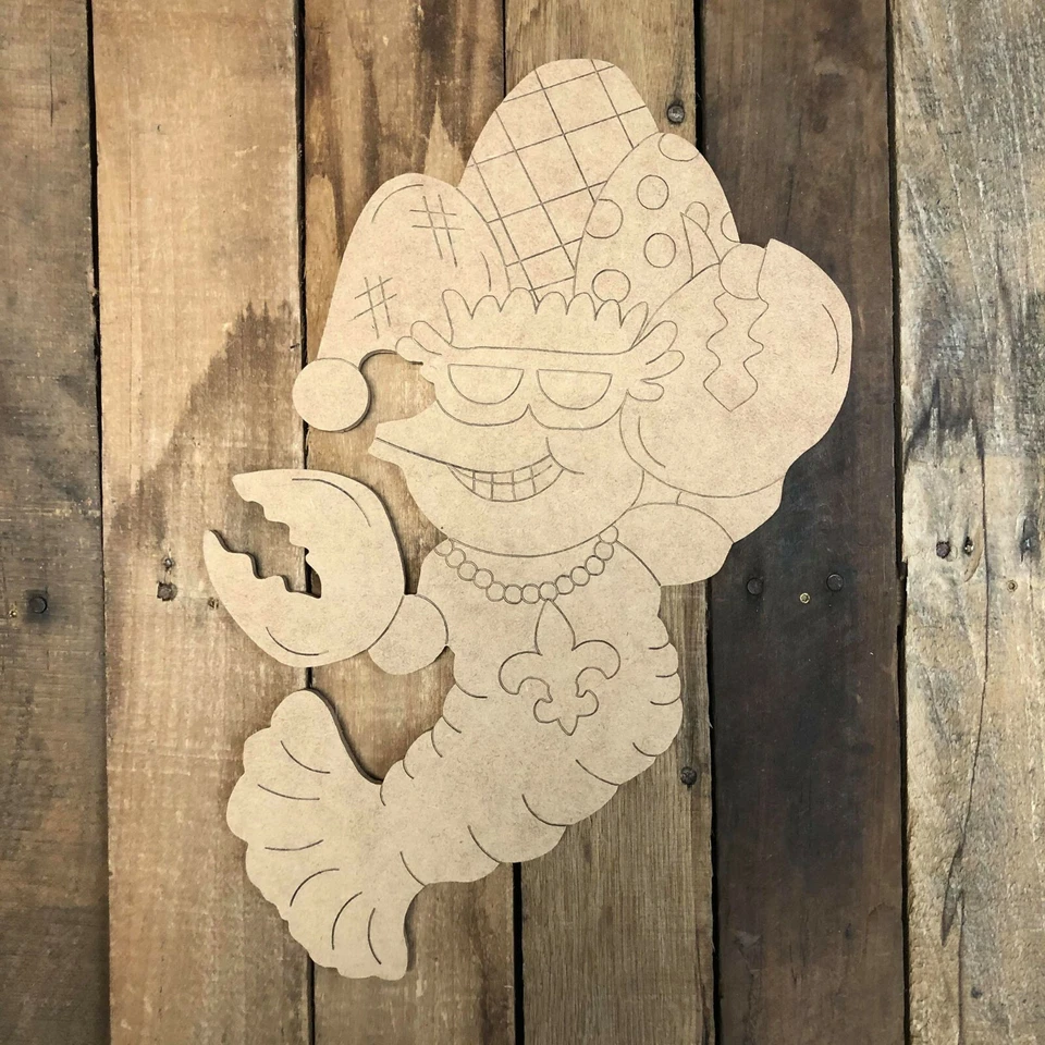 Cangrejo de río Mardi Gras, recorte de madera, forma, pintura por línea, artesanía sin terminar Foto 1 de 1