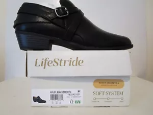 LifeStride Womens Adley Casual Comfort Side Zip Ankle Booties Shoes Black 12 W - Picture 1 of 6