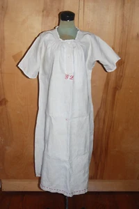Antique Vintage White Homespun Muslin Linen Dress Nightgown Signed AWESOME! - Picture 1 of 17