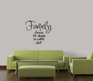 FAMILY FOREVER FOR ALWAYS VINYL WALL DECAL WORDS LETTERING QUOTE STICKER - Picture 1 of 2