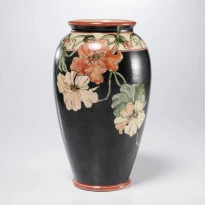 Jarrón de amapola de cerámica rosa negro cerámica artística SBCP MC Studio 1982 9,75 h 5,5" de diámetro Foto 1 de 4