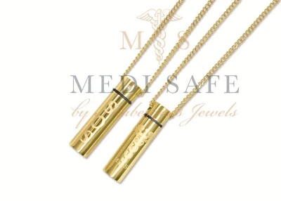 MEDI SAFE BY ARABESQUES JEWELS HERREN/DAMEN GOLD SOS HALSKETTE/KETTE MEDIZINISCHER ALARM/EDELSTAHL TALISMAN
