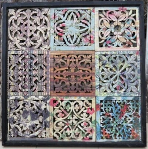 Kraft Mistry Framed Wooden Wall Carving Décor Headboard Panel Deja Medallion - Picture 1 of 1