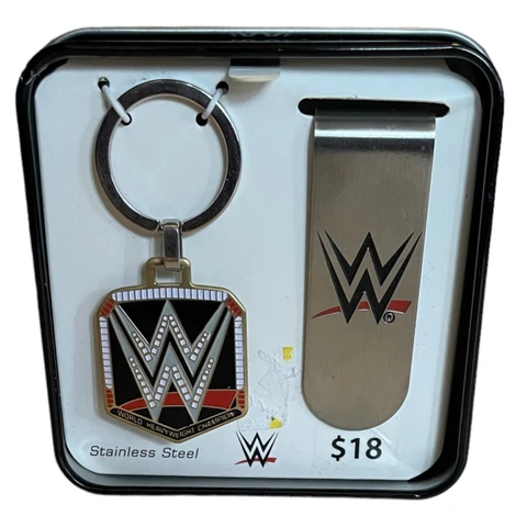 WWE World Belt Logo Men’s Stainless Steel Money Clip & Keychain Gift Set New Cover